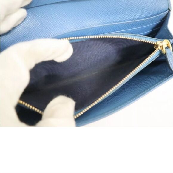 Prada Saffiano Leather Blue Ribbon Gold Long Wallet Guaranteed 100% Authentic - Picture 6 of 8